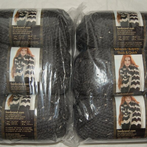 Same Dye Lot of 6, LBY Wool-Ease Thick & Quick, Super Bulky #6, Graphite Gray - Picture 3 of 6